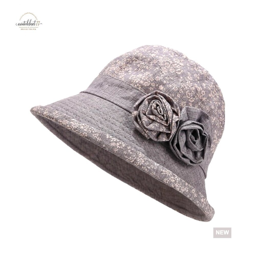 Cotton Linen Bucket Hat Wide Brim Sun Hat Adjustable Foldable UPF 50+